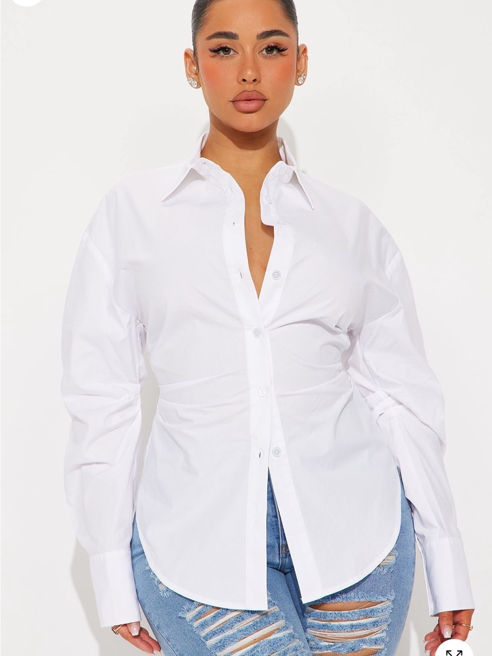 Fashion Nova White Button Down Shirt Classic Collared Poplin